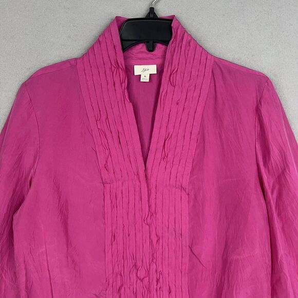 J Jill Blouse Womens Medium Fuchsia Pink Pleated Dressy Feminine Top 100% Silk - Picture 2 of 16